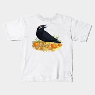 Crow with pumpkins Kids T-Shirt